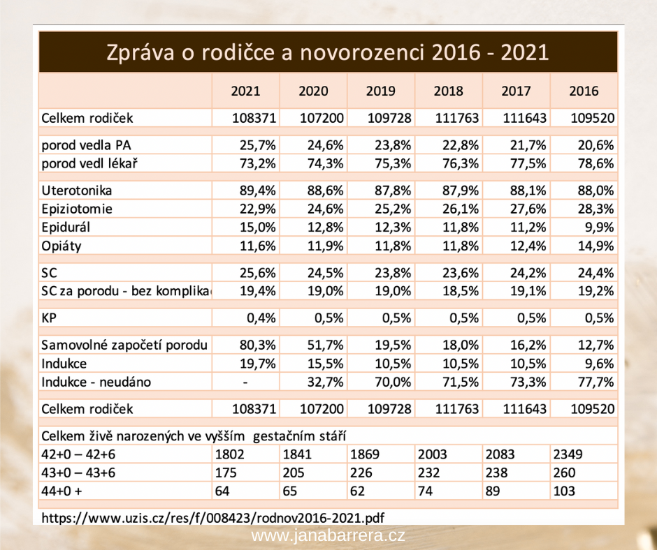 Zpráva o rodičce a novorozenci 2016 - 2021